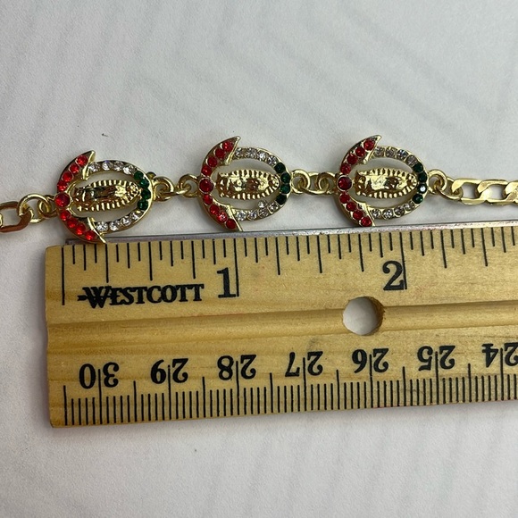 14k gold plated Virgin of Guadalupe bracelet tree colors rhinestones - Picture 6 of 9